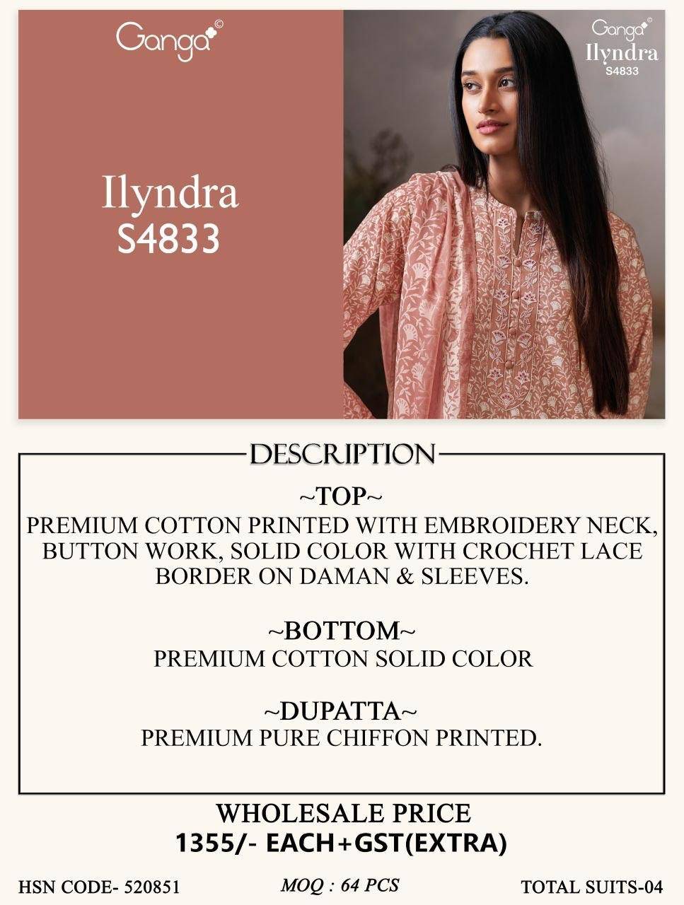 ILYNDRA 4833 By GANGA 4833A To 4833D Series Beautiful Festive Suits Colorful Stylish Fancy Casual Wear PREMIUM COTTON Dresses At Wholesale Price